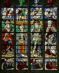 Fenster, das die Krönung der Jungfrau mit St. Paul und den Familien der Spender darstellt, 1460-70